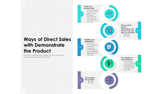 Ways Of Direct Sales With Demonstrate The Product Ppt PowerPoint Presentation Visual Aids Backgrounds PDF