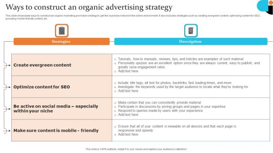 Ways To Construct An Organic Advertising Strategy Inspiration PDF