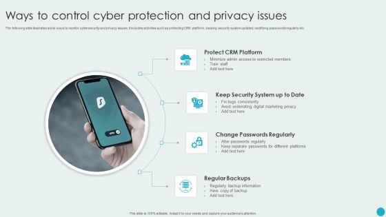 Ways To Control Cyber Protection And Privacy Issues Diagrams PDF