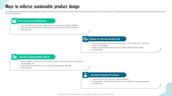 Ways To Enforce Sustainable Guide To Green Marketing For Sustainable Organization Brochure PDF