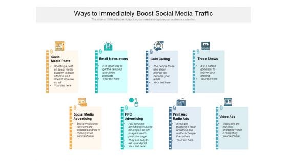 Ways To Immediately Boost Social Media Traffic Ppt PowerPoint Presentation Infographic Template Skills PDF