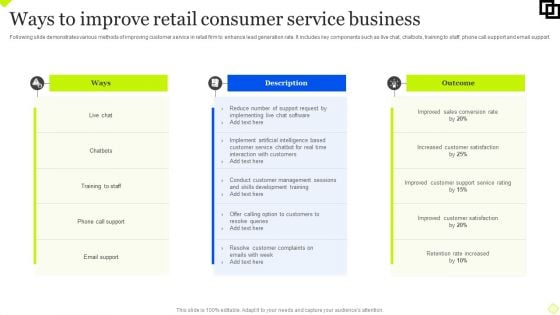 Ways To Improve Retail Consumer Service Business Sample PDF