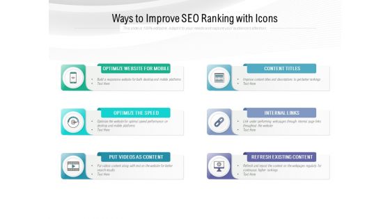 Ways To Improve SEO Ranking With Icons Ppt PowerPoint Presentation Styles Deck