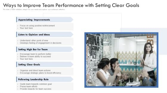 Ways To Improve Team Performance With Setting Clear Goals Ppt Slides Graphic Tips PDF