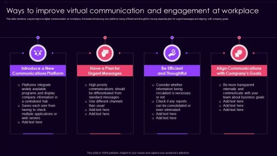 Ways To Improve Virtual Communication And Engagement At Workplace Topics PDF