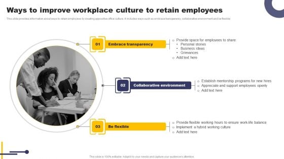 Ways To Improve Workplace Culture To Retain Employees Designs PDF
