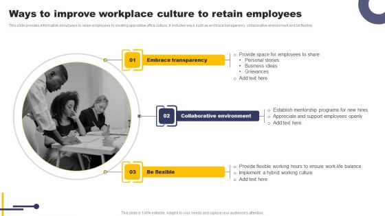 Ways To Improve Workplace Culture To Retain Employees Designs PDF Ways To Improve Workplace Culture To Retain Employees Designs PDF