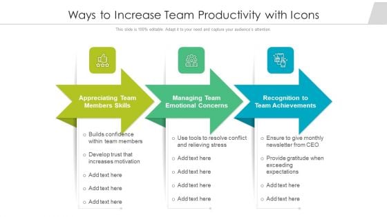 Ways To Increase Team Productivity With Icons Ppt Pictures Smartart PDF