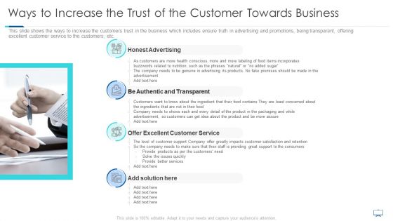 Ways To Increase The Trust Of The Customer Towards Business Ppt Portfolio Designs PDF