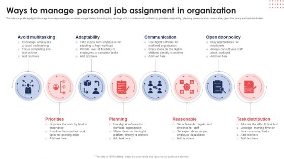 Ways To Manage Personal Job Assignment In Organization Ppt Visual Aids PDF