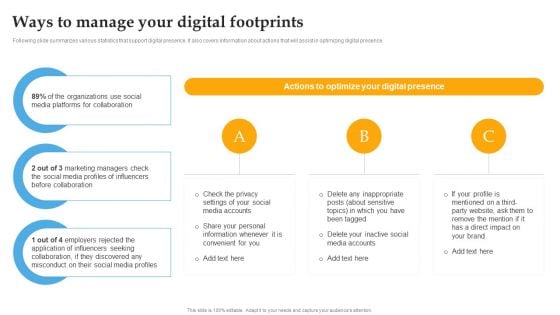 Ways To Manage Your Digital Footprints Comprehensive Personal Brand Building Guide For Social Media Ideas PDF