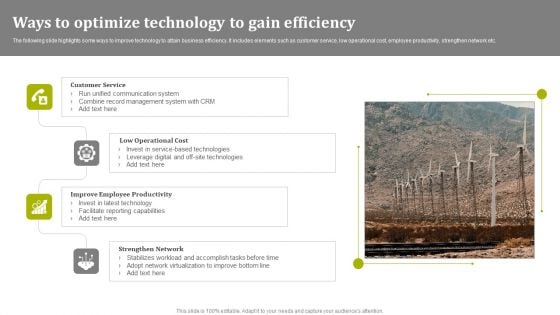 Ways To Optimize Technology To Gain Efficiency Themes PDF