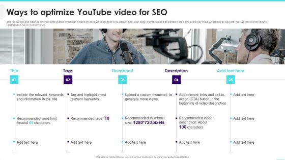 Ways To Optimize Youtube Video For SEO Background PDF