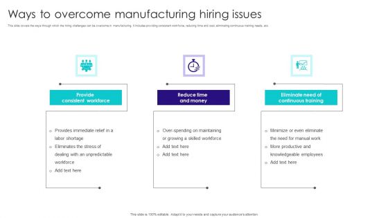 Ways To Overcome Manufacturing Hiring Issues Template PDF