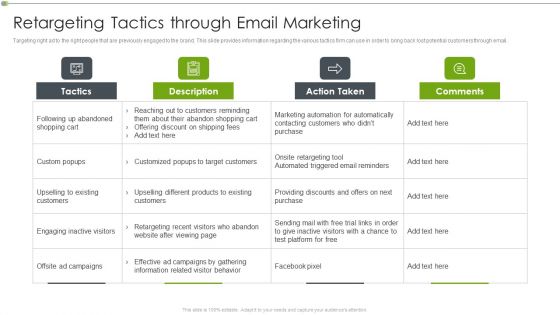 Ways To Retain Consumer Through Strategic Marketing Retargeting Tactics Through Email Marketing Demonstration PDF