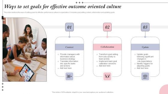 Ways To Set Goals For Effective Outcome Oriented Culture Ppt Model Layouts PDF Ways To Set Goals For Effective Outcome Oriented Culture Ppt Model Layouts PDF