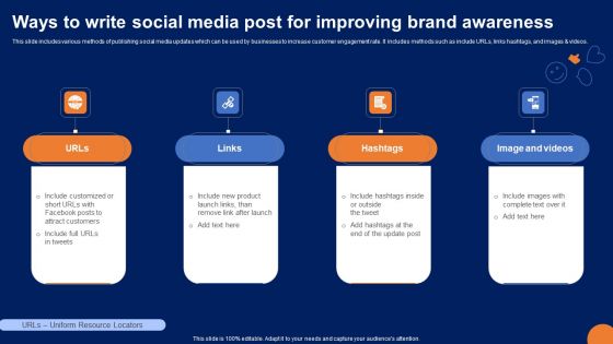 Ways To Write Social Media Post For Improving Brand Awareness Template PDF