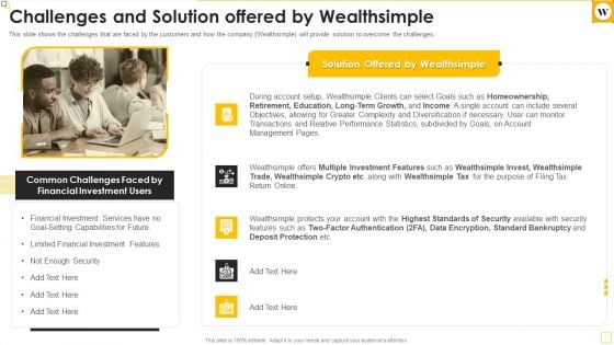 Wealthsimple Capital Raising Elevator Pitch Deck Challenges And Solution Offered By Wealthsimple Brochure Pdf