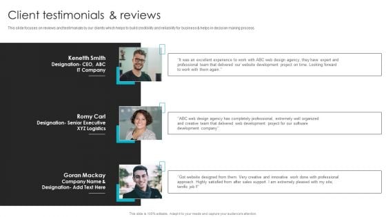 Web Design Company Overview Client Testimonials And Reviews Diagrams PDF