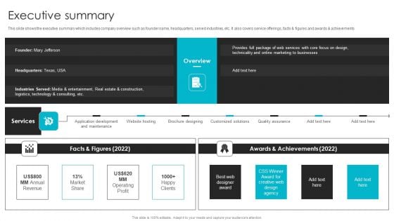 Web Design Company Overview Executive Summary Structure PDF