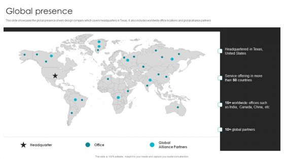 Web Design Company Overview Global Presence Infographics PDF