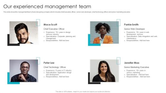 Web Design Company Overview Our Experienced Management Team Infographics PDF Web Design Company Overview Our Experienced Management Team Infographics PDF