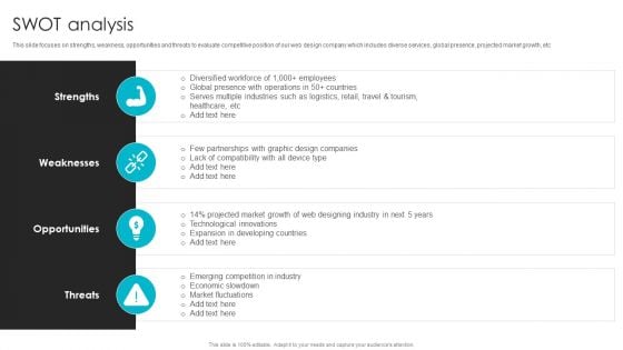 Web Design Company Overview SWOT Analysis Diagrams PDF