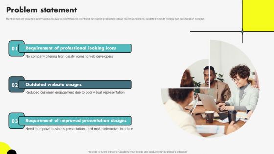 Web Designing Icon Investor Funding Elevator Pitch Deck Problem Statement Professional PDF