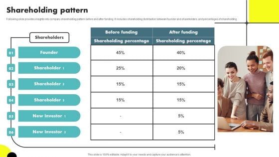 Web Designing Icon Investor Funding Elevator Pitch Deck Shareholding Pattern Graphics PDF