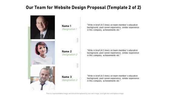 Web Designing Our Team For Website Design Proposal Ppt Layouts Show PDF