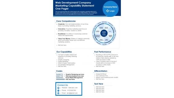 Web Development Company Marketing Capability Statement One Pager PDF Document PPT Template Web Development Company Marketing Capability Statement One Pager PDF Document PPT Template