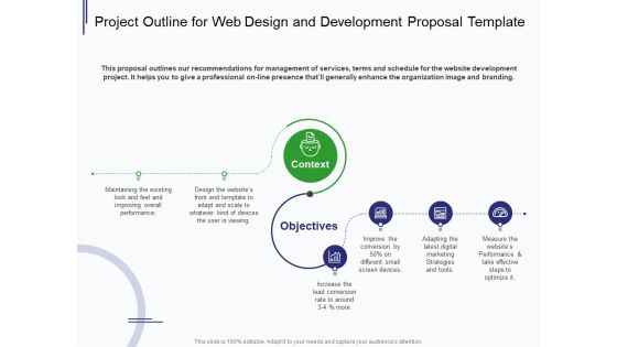 Web Development It And Design Project Outline For Web Design And Development Ppt Inspiration Deck PDF