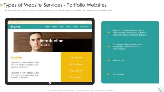 Web Development Types Of Website Services Portfolio Websites Icons PDF