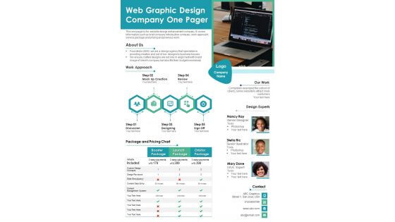 Web Graphic Design Company One Pager PDF Document PPT Template