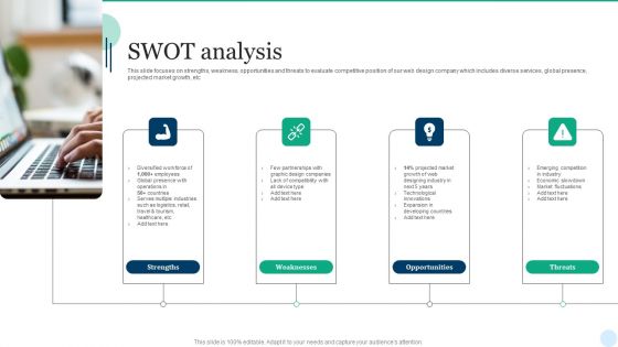 Web Interface Development Services Company Summary SWOT Analysis Elements PDF