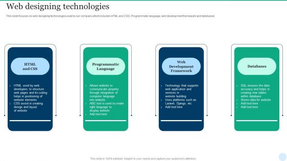 Web Interface Development Services Company Summary Web Designing Technologies Inspiration PDF