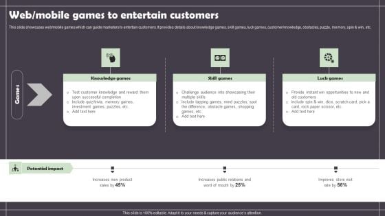 Web Mobile Games To Entertain Customers Information PDF Web Mobile Games To Entertain Customers Information PDF