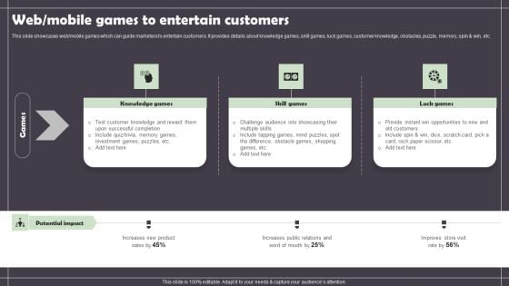 Web Mobile Games To Entertain Customers Information PDF