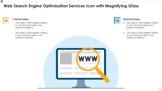 Web Search Engine Optimization Services Icon With Magnifying Glass Ppt Summary Slides PDF