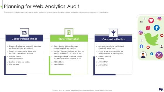 Website And Social Media Planning For Web Analytics Audit Ppt Infographic Template Backgrounds PDF