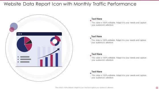 Website Data Report Icon With Monthly Traffic Performance Brochure PDF