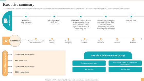 Website Design And Branding Studio Company Profile Executive Summary Guidelines PDF