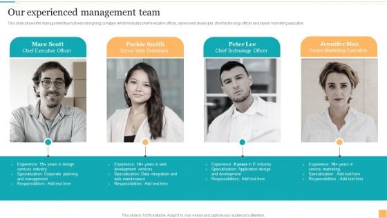 Website Design And Branding Studio Company Profile Our Experienced Management Team Inspiration PDF Website Design And Branding Studio Company Profile Our Experienced Management Team Inspiration PDF