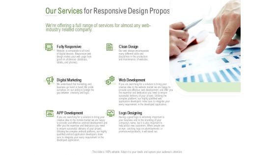 Website Design And Development Our Services For Responsive Design Proposal Formats PDF