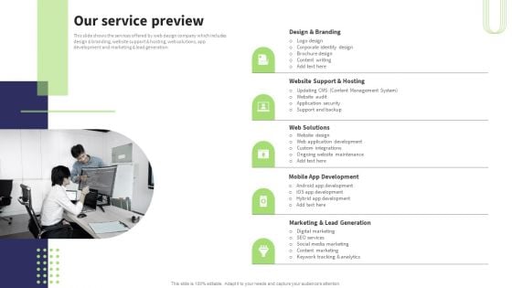 Website Design And Development Services Company Profile Our Service Preview Formats PDF