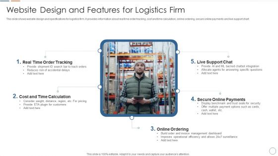 Website Design And Features For Logistics Firm Formats PDF