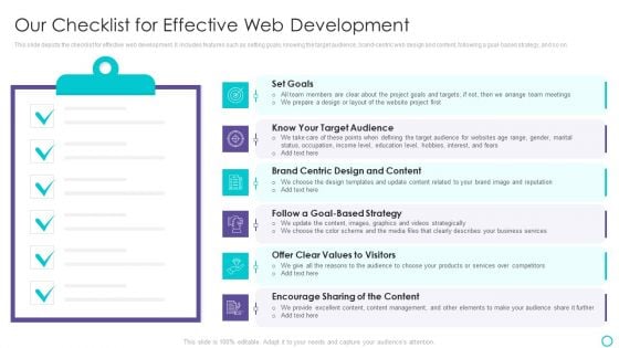 Website Designing And Development Service Our Checklist For Effective Web Development Inspiration PDF