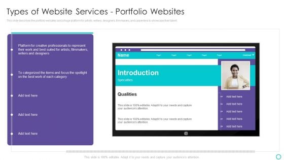 Website Designing And Development Service Types Of Website Services Portfolio Websites Sample PDF