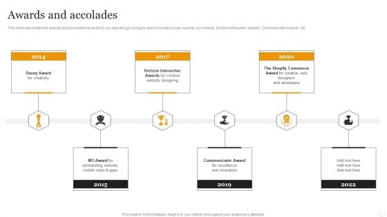 Website Designing Solutions Company Profile Awards And Accolades Structure PDF