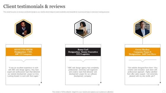 Website Designing Solutions Company Profile Client Testimonials And Reviews Topics PDF